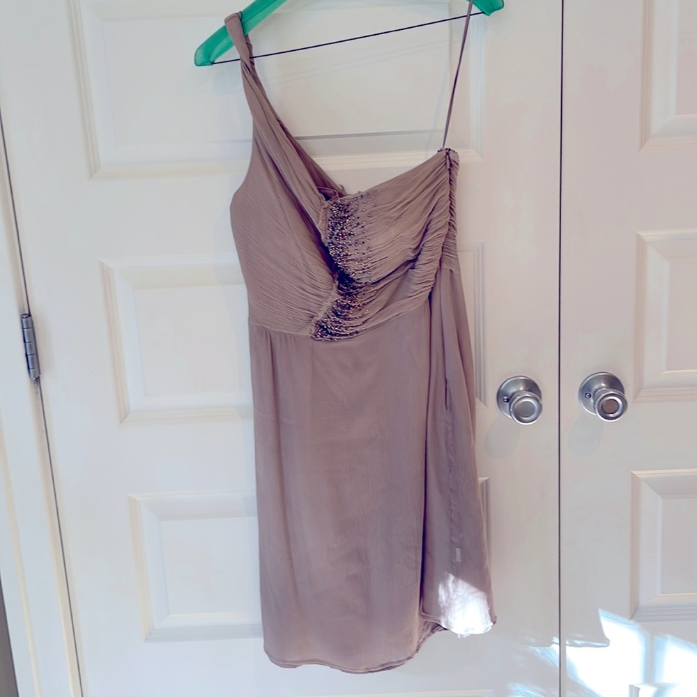 Banana republic chiffon one shoulder beaded dress